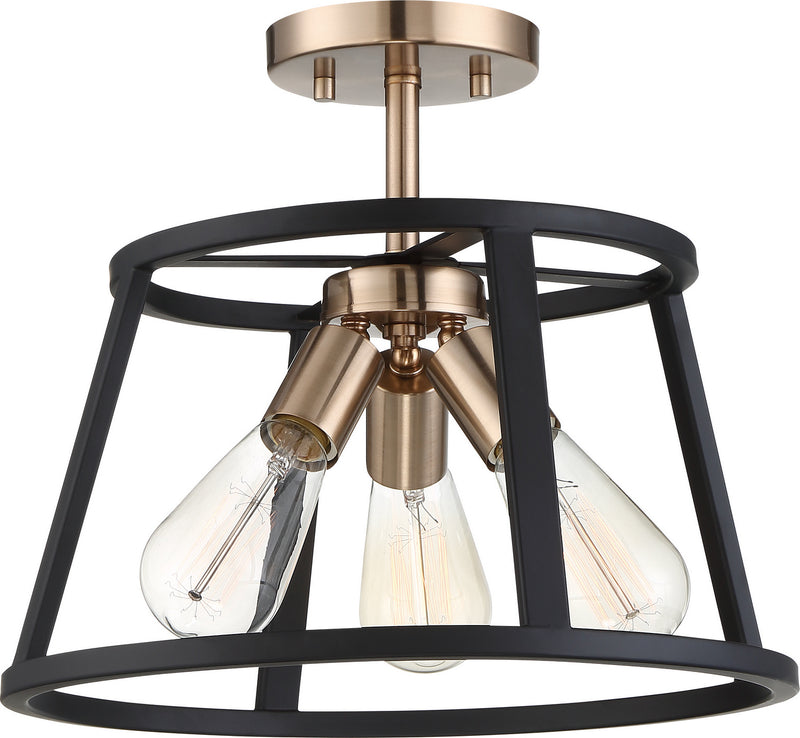 Nuvo Lighting 60-6643 Three Light Semi Flush Mount, Copper Brushed Brass / Matte Black