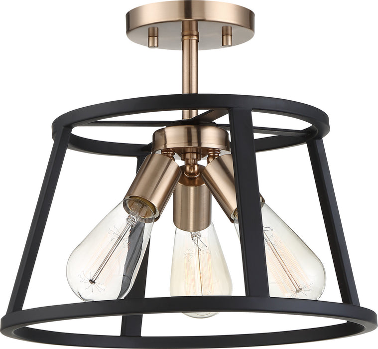 Nuvo Lighting 60-6643 Three Light Semi Flush Mount, Copper Brushed Brass / Matte Black