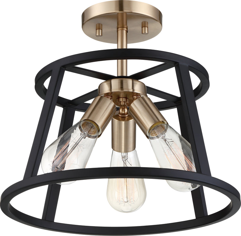 Nuvo Lighting 60-6643 Three Light Semi Flush Mount, Copper Brushed Brass / Matte Black