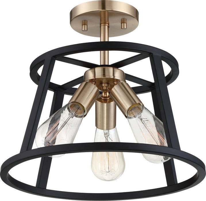 Nuvo Lighting 60-6643 Three Light Semi Flush Mount, Copper Brushed Brass / Matte Black