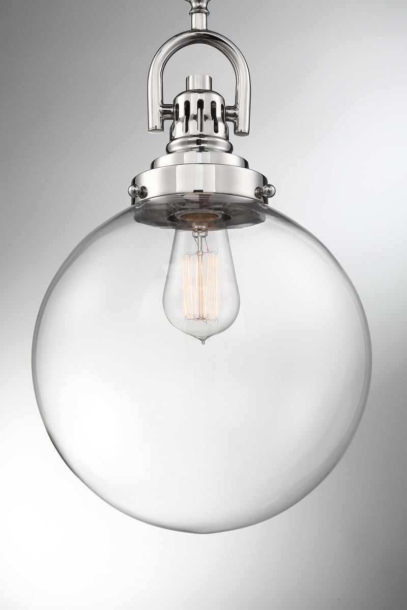 Nuvo Lighting 60-6672 One Light Pendant, Polished Nickel / Clear Glass