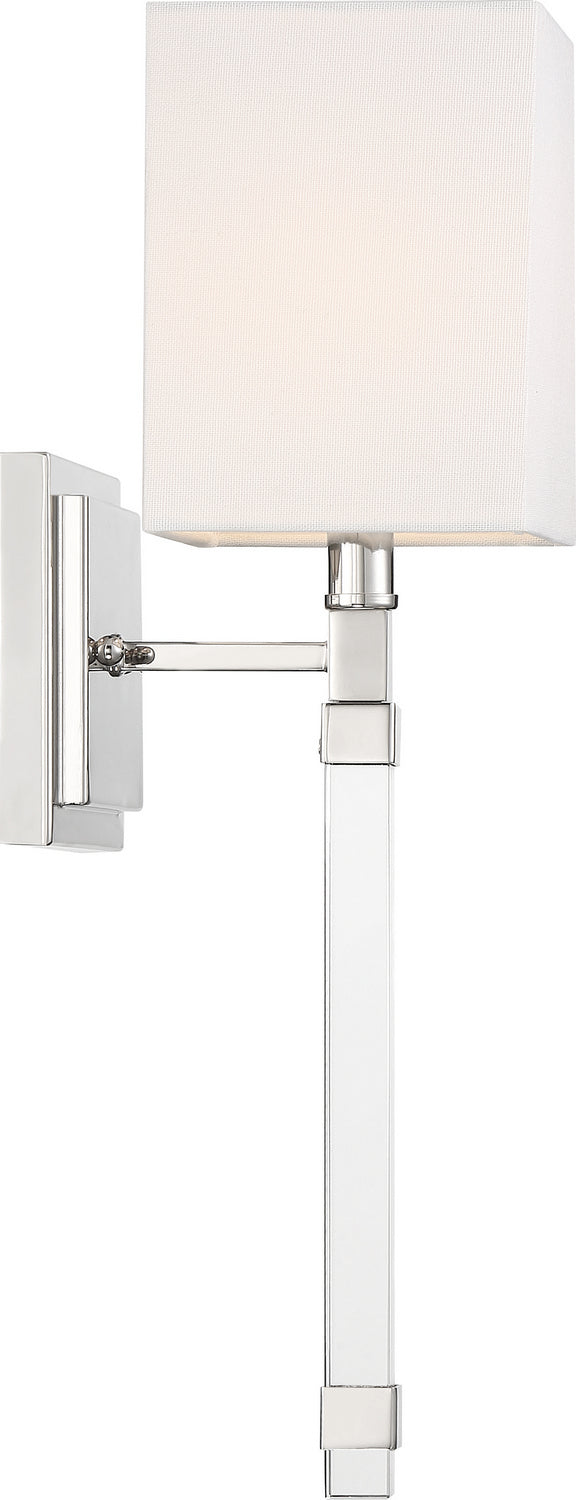 Nuvo Lighting 60-6682 One Light Wall Sconce, Polished Nickel / White Fabric