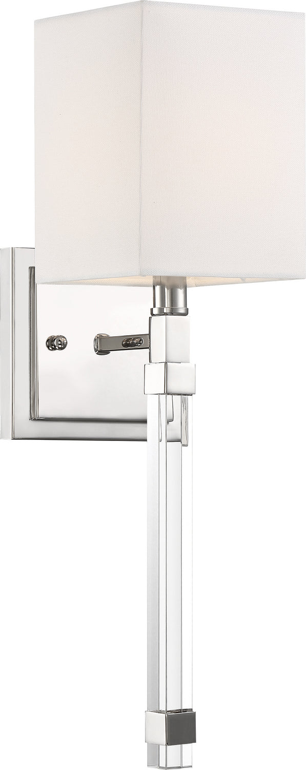 Nuvo Lighting 60-6682 One Light Wall Sconce, Polished Nickel / White Fabric