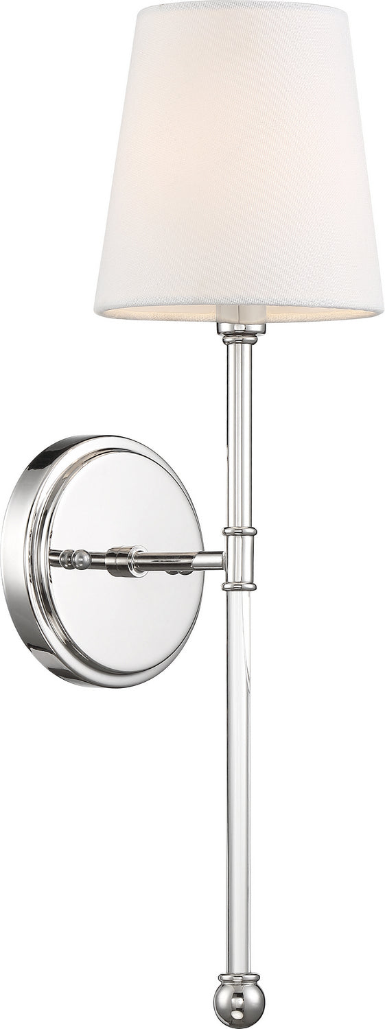Nuvo Lighting 60-6688 One Light Wall Sconce, Polished Nickel / White Fabric