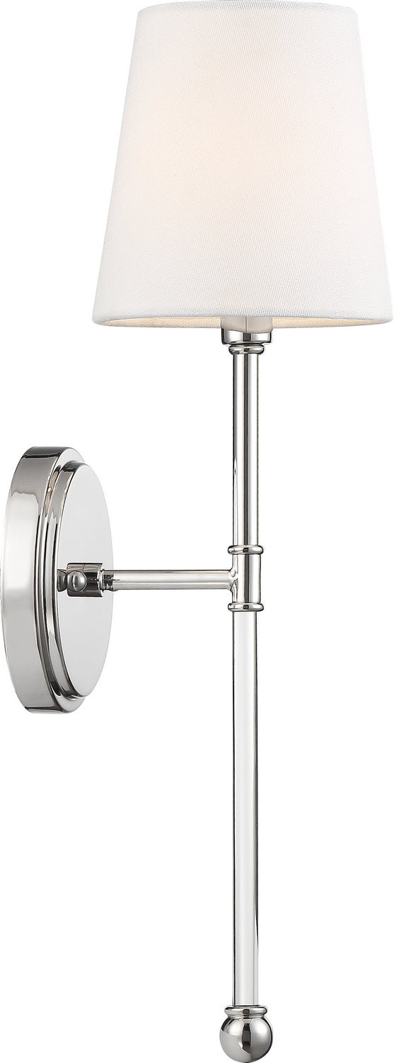 Nuvo Lighting 60-6688 One Light Wall Sconce, Polished Nickel / White Fabric