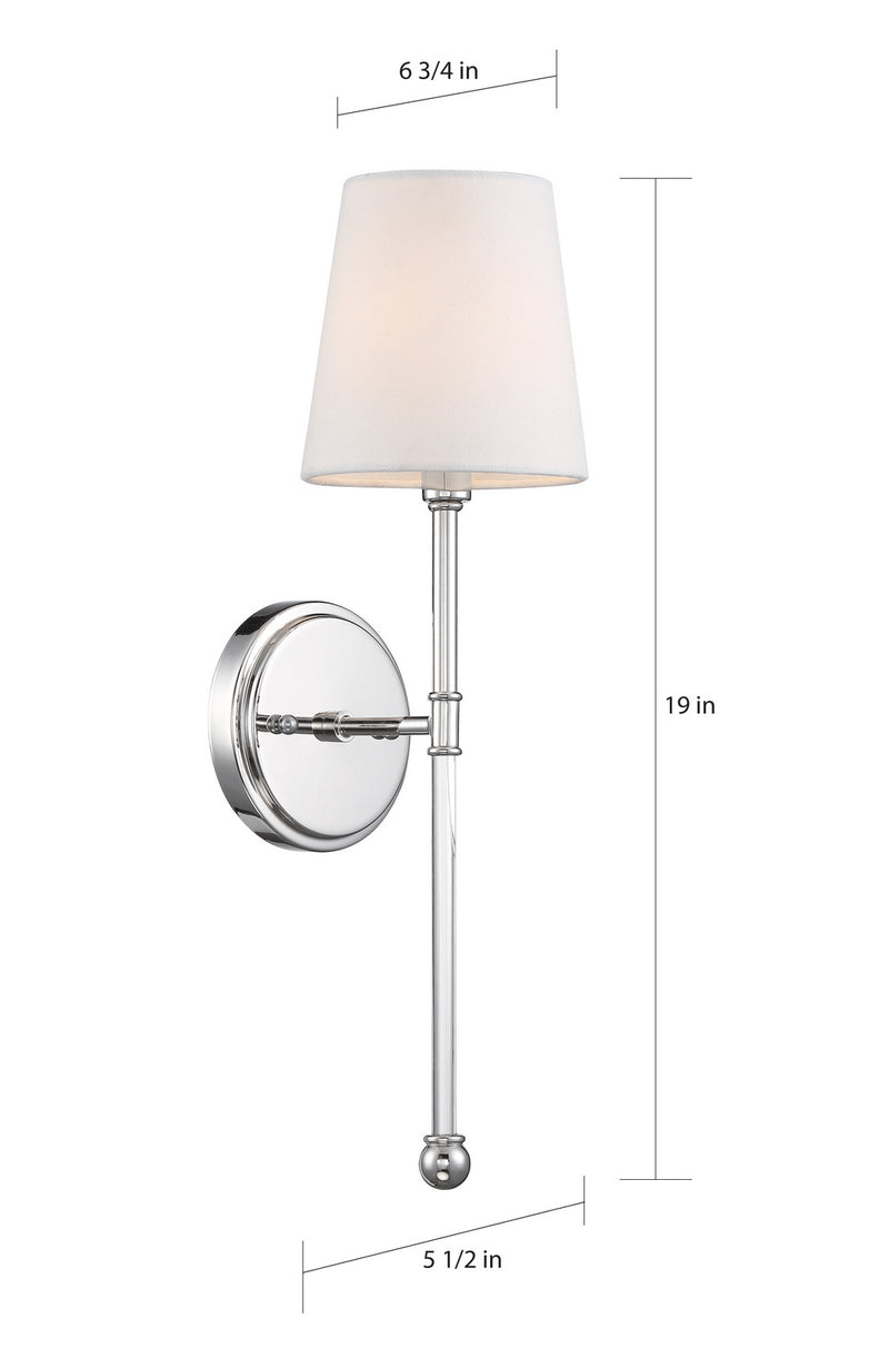 Nuvo Lighting 60-6688 One Light Wall Sconce, Polished Nickel / White Fabric