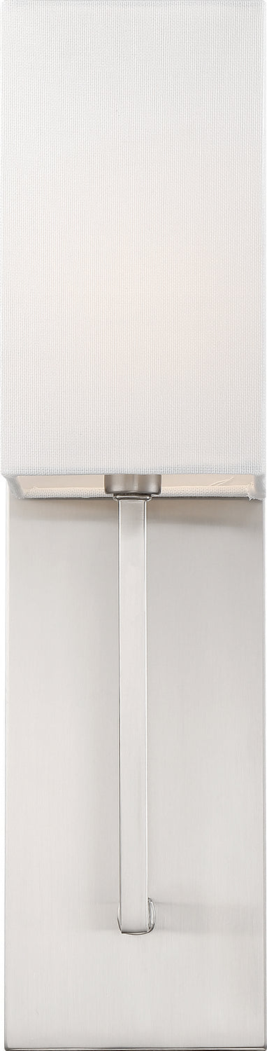 Nuvo Lighting 60-6691 One Light Wall Sconce, Brushed Nickel / White Fabric