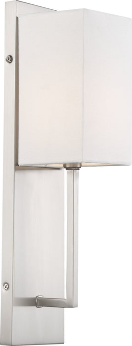 Nuvo Lighting 60-6691 One Light Wall Sconce, Brushed Nickel / White Fabric