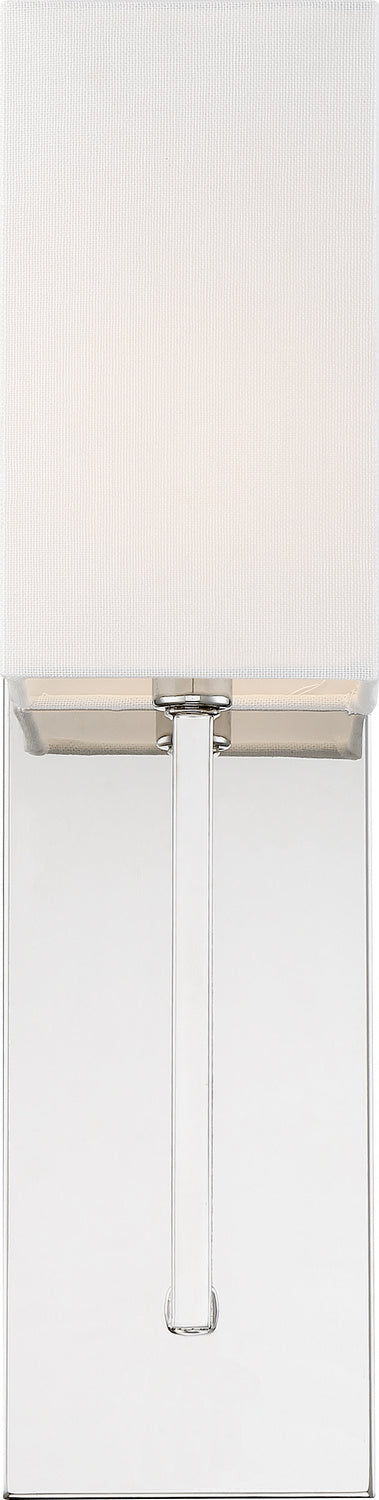 Nuvo Lighting 60-6693 One Light Wall Sconce, Polished Nickel / White Fabric