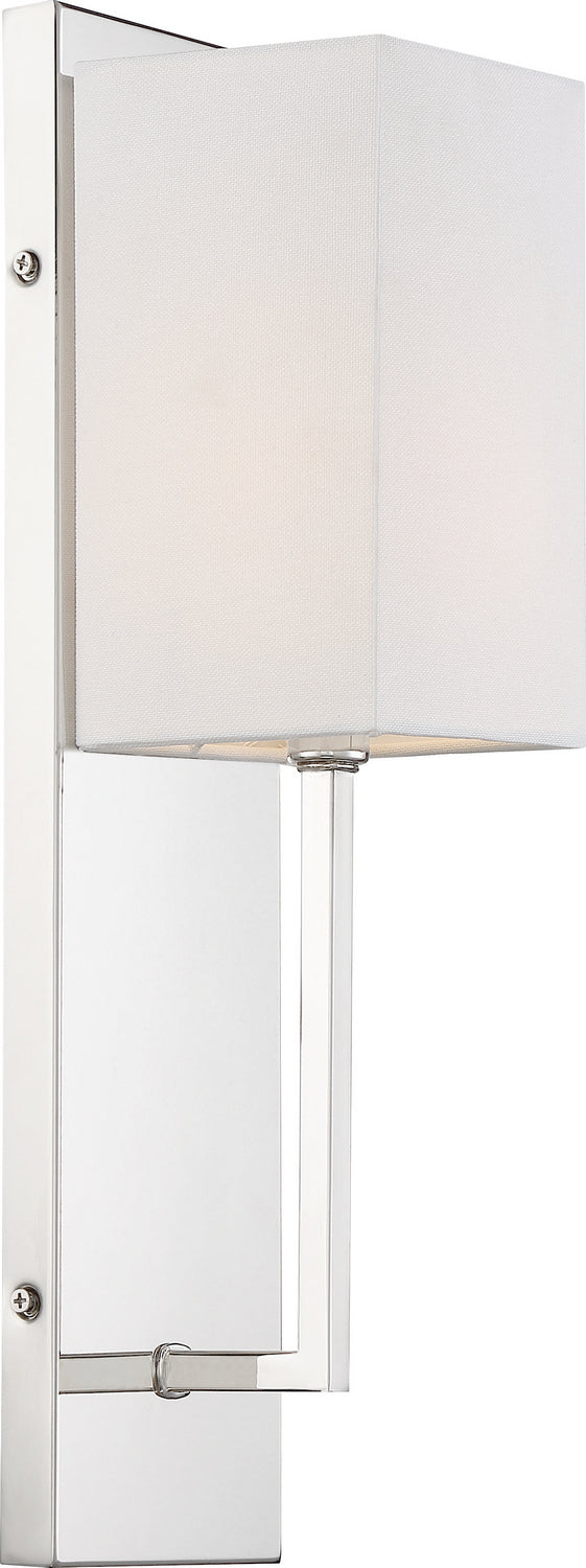 Nuvo Lighting 60-6693 One Light Wall Sconce, Polished Nickel / White Fabric