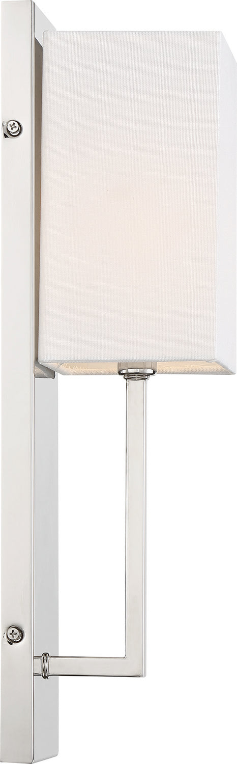 Nuvo Lighting 60-6693 One Light Wall Sconce, Polished Nickel / White Fabric
