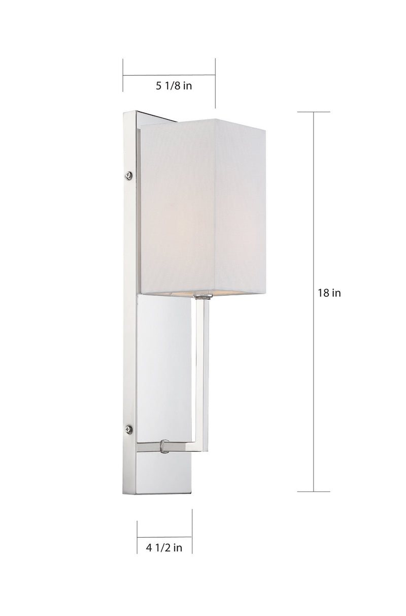 Nuvo Lighting 60-6693 One Light Wall Sconce, Polished Nickel / White Fabric