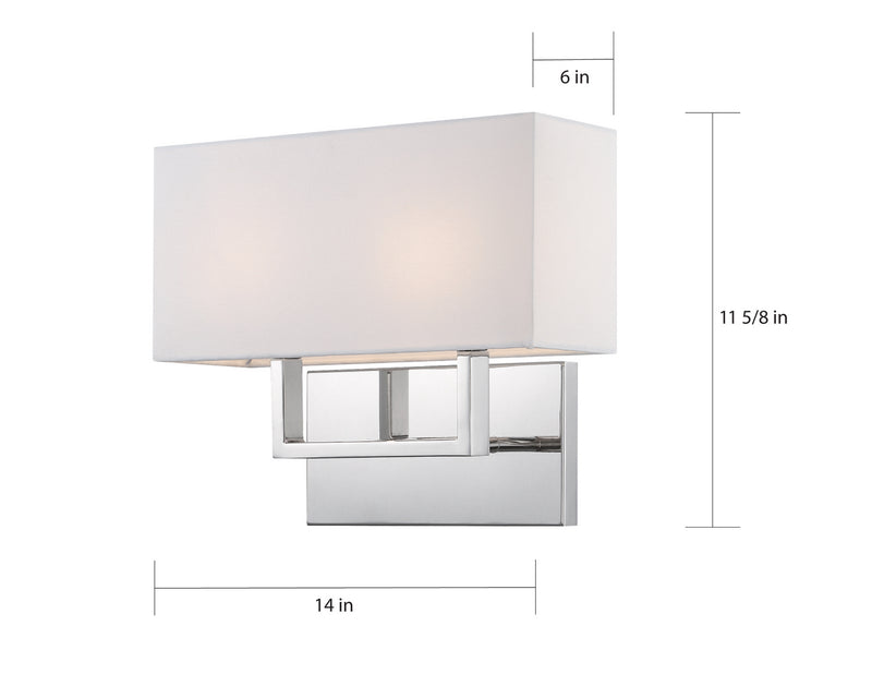 Nuvo Lighting 60-6718 Two Light Vanity, Polished Nickel / White Fabric