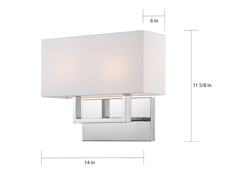 Nuvo Lighting 60-6718 Two Light Vanity, Polished Nickel / White Fabric