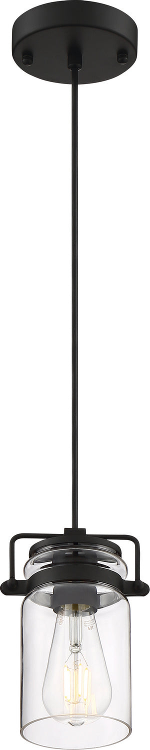 Nuvo Lighting 60-6732 One Light Mini Pendant, Matte Black / Clear Glass