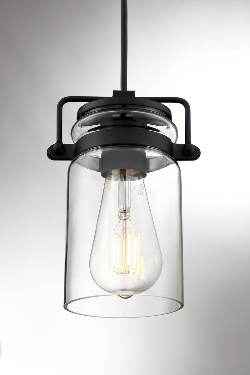 Nuvo Lighting 60-6732 One Light Mini Pendant, Matte Black / Clear Glass