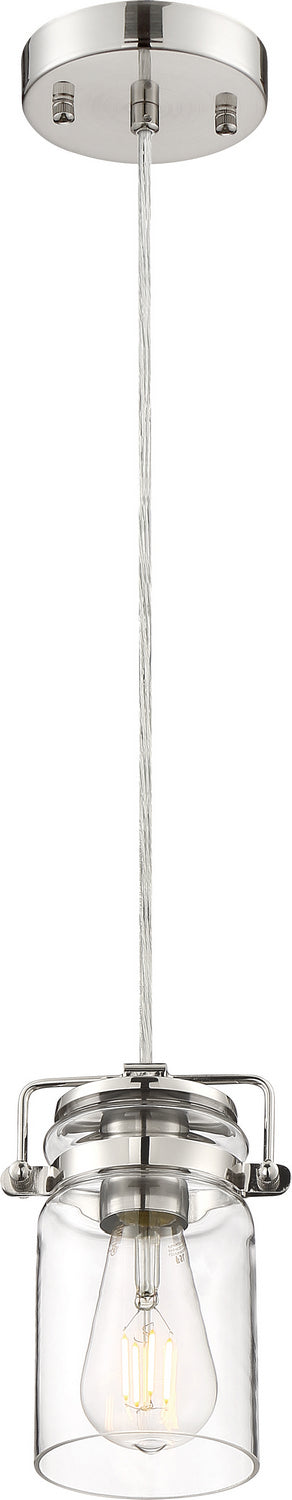 Nuvo Lighting 60-6734 One Light Mini Pendant, Polished Nickel / Clear Glass