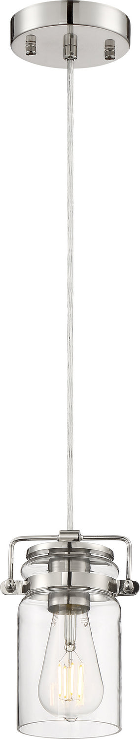 Nuvo Lighting 60-6734 One Light Mini Pendant, Polished Nickel / Clear Glass