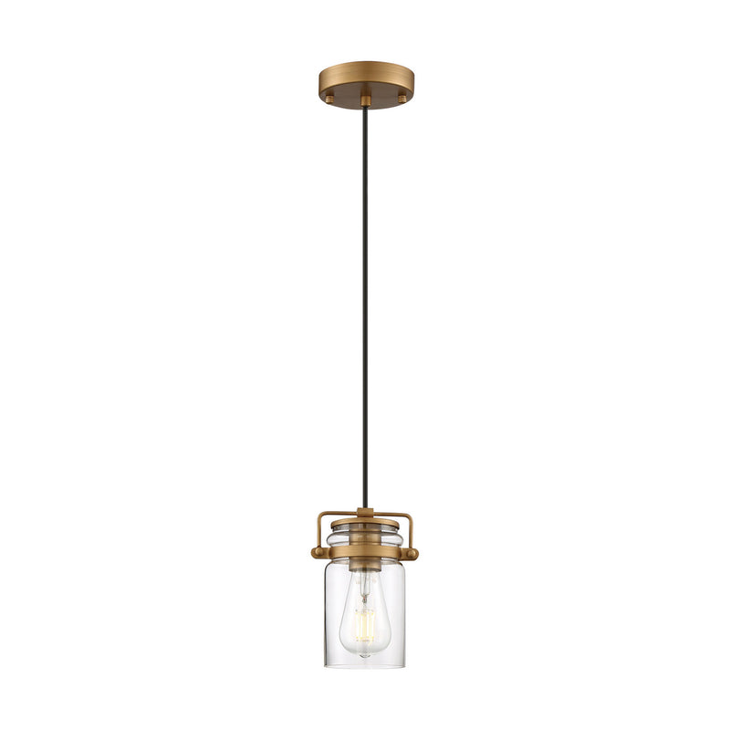 Nuvo Lighting 60-6735 One Light Mini Pendant, Vintage Brass / Clear Glass