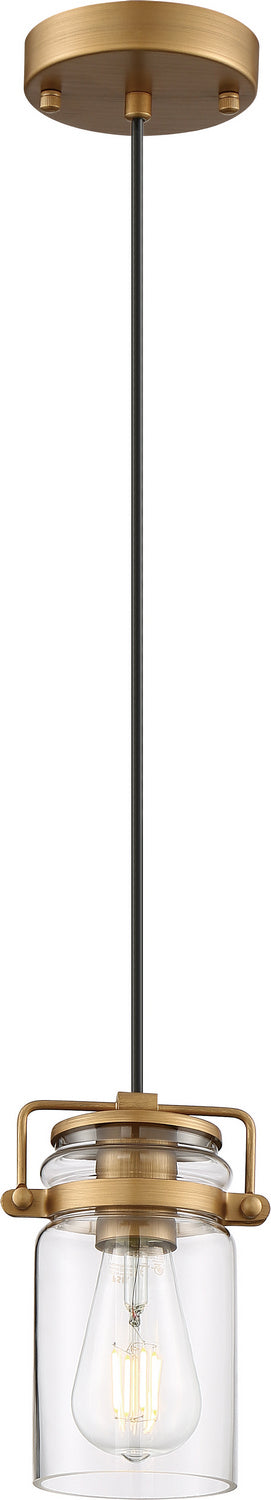Nuvo Lighting 60-6735 One Light Mini Pendant, Vintage Brass / Clear Glass