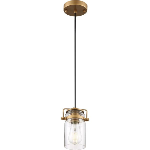 Nuvo Lighting 60-6735 One Light Mini Pendant, Vintage Brass / Clear Glass