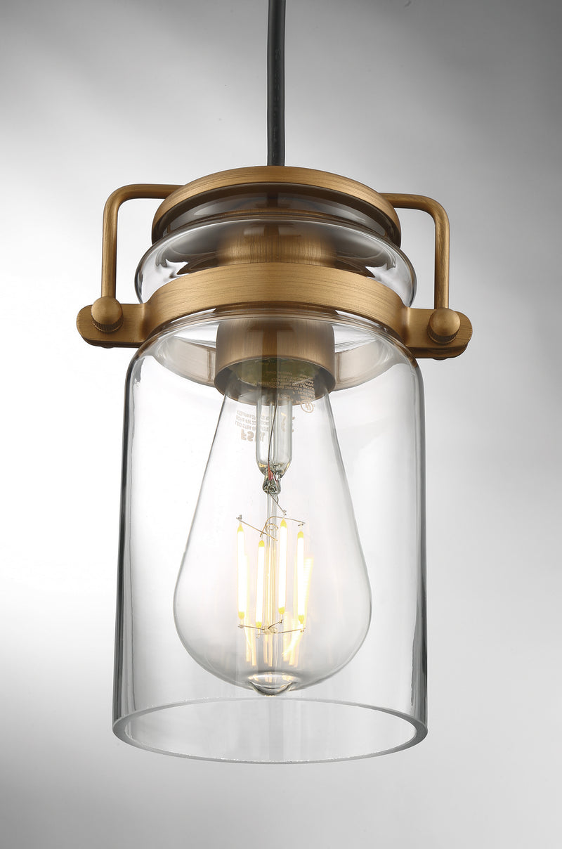 Nuvo Lighting 60-6735 One Light Mini Pendant, Vintage Brass / Clear Glass