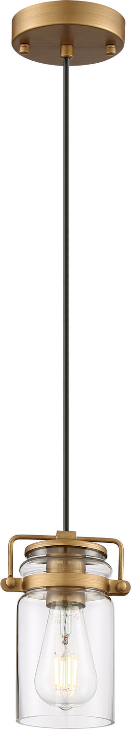 Nuvo Lighting 60-6735 One Light Mini Pendant, Vintage Brass / Clear Glass