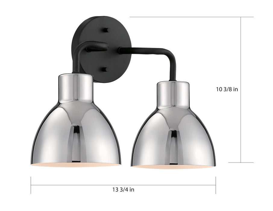 Nuvo Lighting 60-6772 Two Light Vanity, Matte Black / Polished Nickel