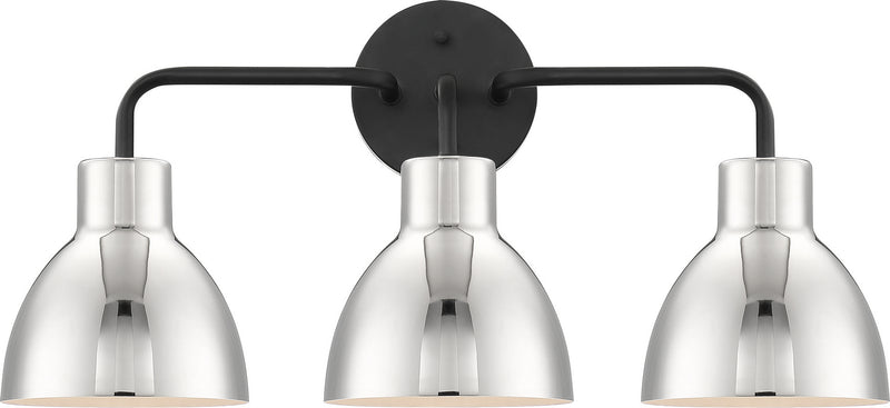 Nuvo Lighting 60-6773 Three Light Vanity, Matte Black / Polished Nickel