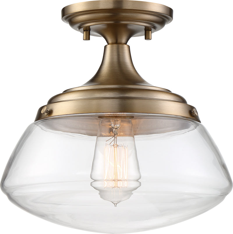 Nuvo Lighting 60-6797 One Light Semi Flush Mount, Burnished Brass / Clear