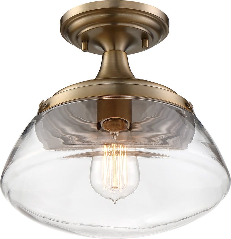 Nuvo Lighting 60-6797 One Light Semi Flush Mount, Burnished Brass / Clear