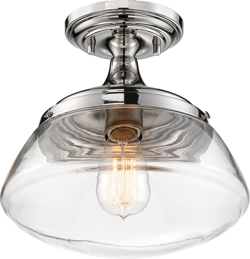 Nuvo Lighting 60-6798 One Light Semi Flush Mount, Polished Nickel / Clear Glass