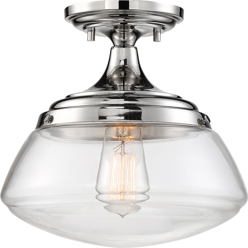Nuvo Lighting 60-6798 One Light Semi Flush Mount, Polished Nickel / Clear Glass