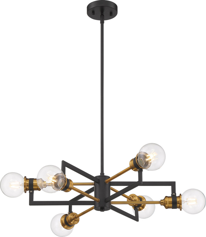Nuvo Lighting 60-6976 Six Light Chandelier, Warm Brass / Black