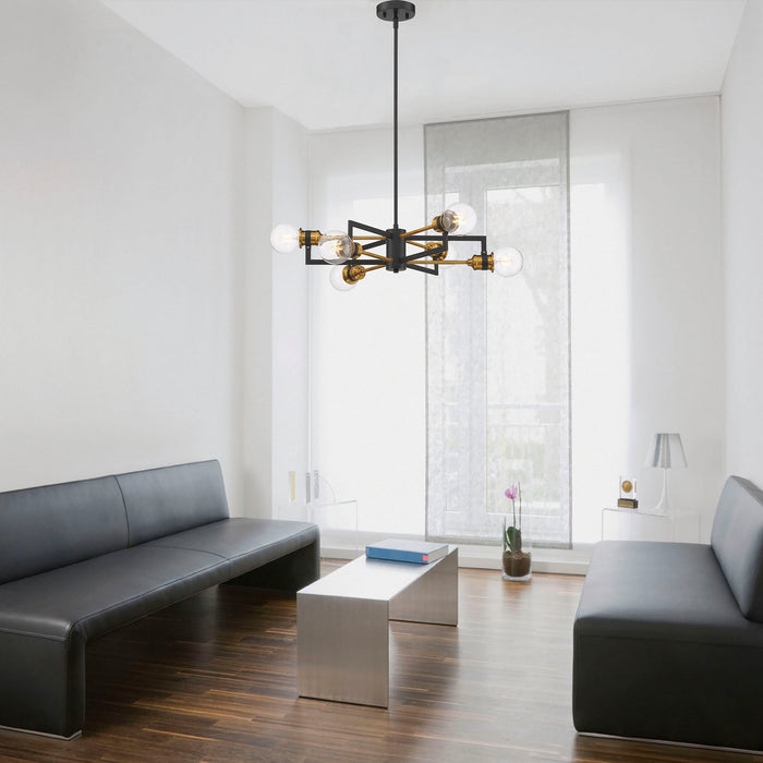 Nuvo Lighting 60-6976 Six Light Chandelier, Warm Brass / Black