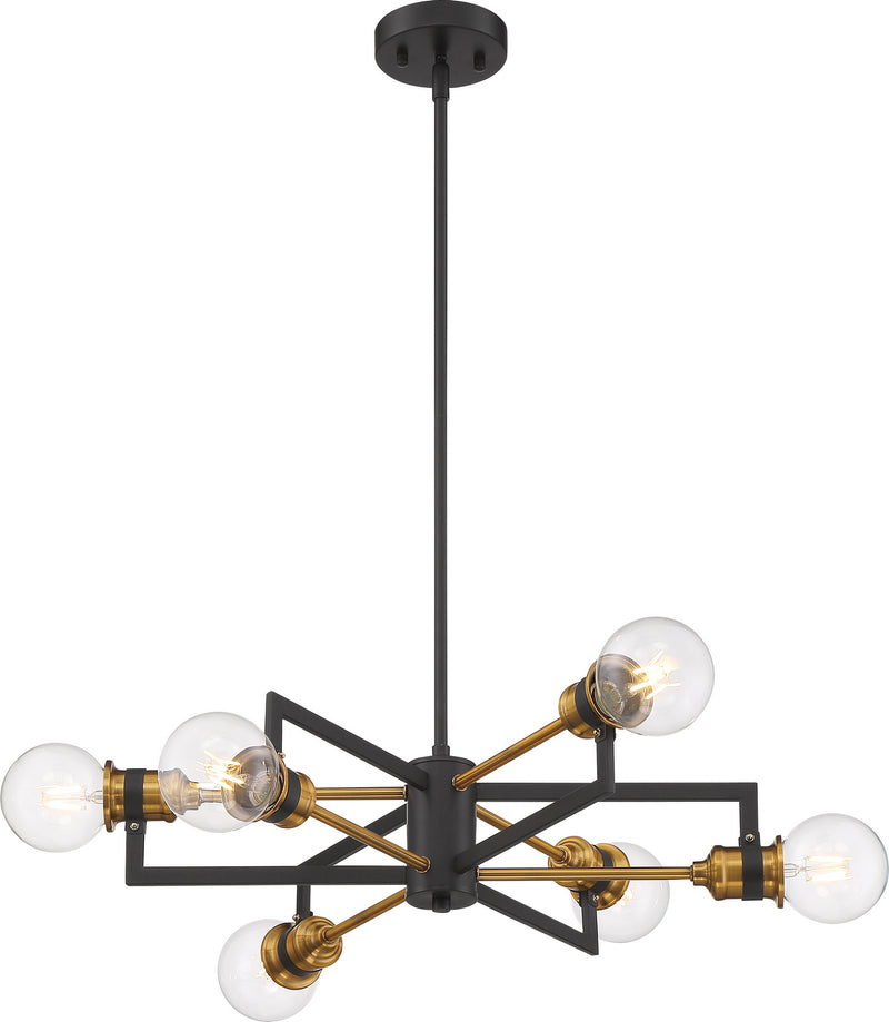 Nuvo Lighting 60-6976 Six Light Chandelier, Warm Brass / Black