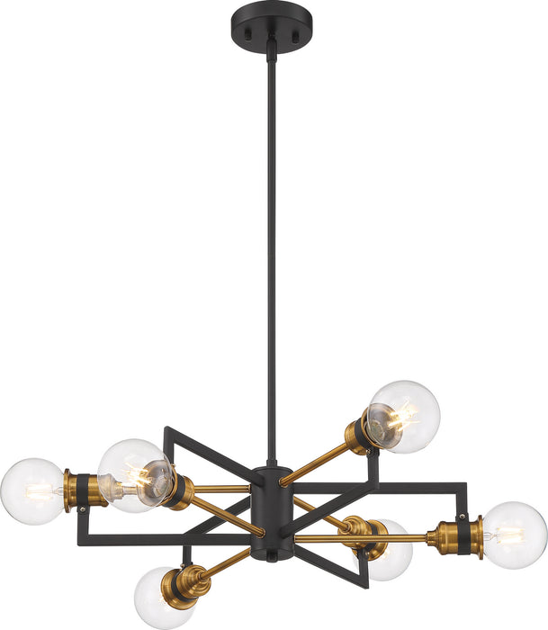 Nuvo Lighting 60-6976 Six Light Chandelier, Warm Brass / Black