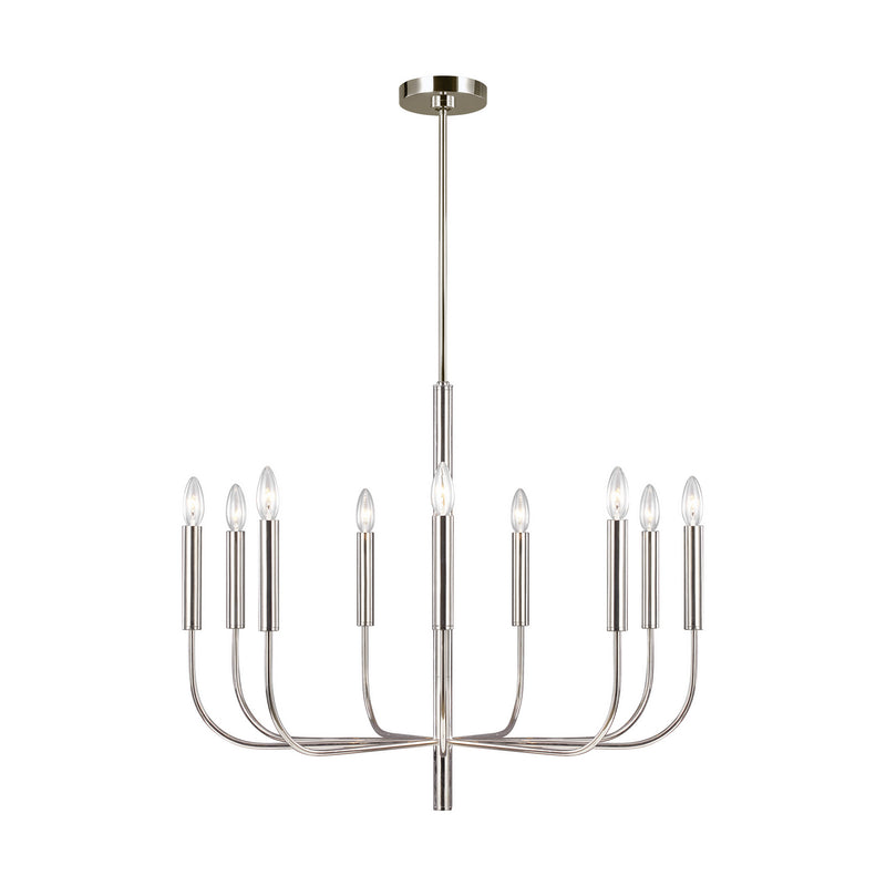 Visual Comfort Studio EC1009PN Nine Light Chandelier, Polished Nickel
