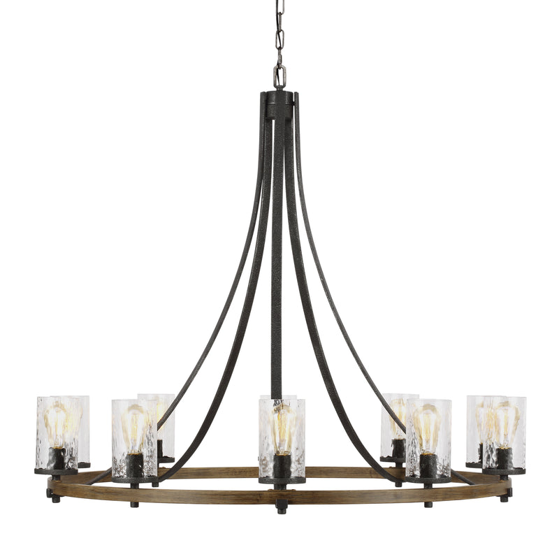 Visual Comfort Studio F3137/10DWK/SGM Ten Light Chandelier, Distressed Weathered Oak / Slate Grey Metal