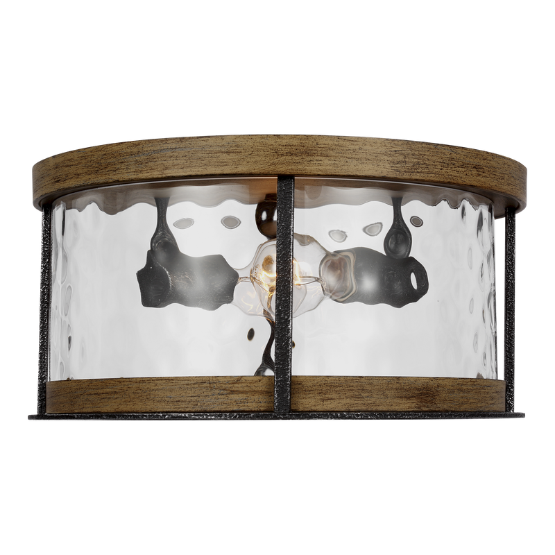 Visual Comfort Studio FM530DWK/SGM Two Light Flush Mount, Distressed Weathered Oak / Slate Grey Metal
