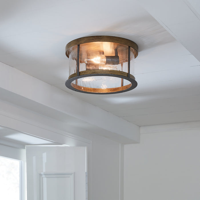 Visual Comfort Studio FM530DWK/SGM Two Light Flush Mount, Distressed Weathered Oak / Slate Grey Metal