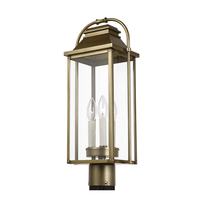 Visual Comfort Studio OL13207PDB Three Light Post Lantern, Painted Distressed Brass