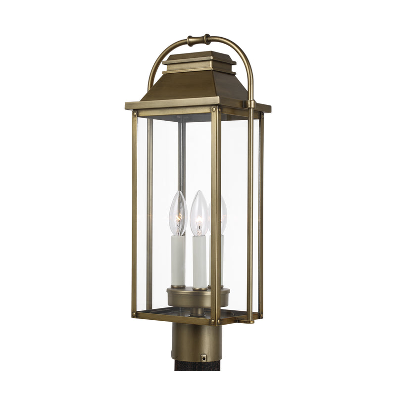 Visual Comfort Studio OL13207PDB Three Light Post Lantern, Painted Distressed Brass
