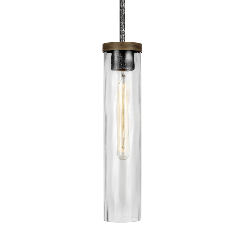 Visual Comfort Studio P1510DWK/SGM One Light Pendant, Distressed Weathered Oak / Slate Grey Metal
