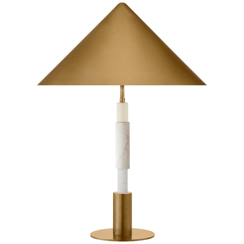 Visual Comfort Signature KW 3607AB/WM-AB LED Table Lamp, Antique-Burnished Brass And White Marble