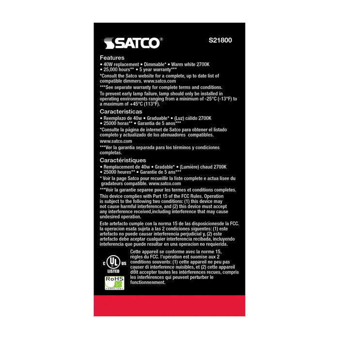 Satco S21800 Light Bulb, Frost
