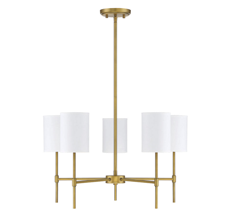 Meridian M10067NB Five Light Chandelier, Natural Brass