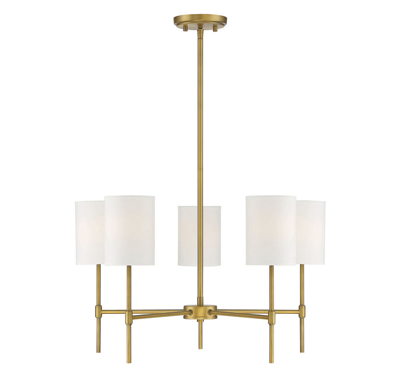 Meridian M10067NB Five Light Chandelier, Natural Brass