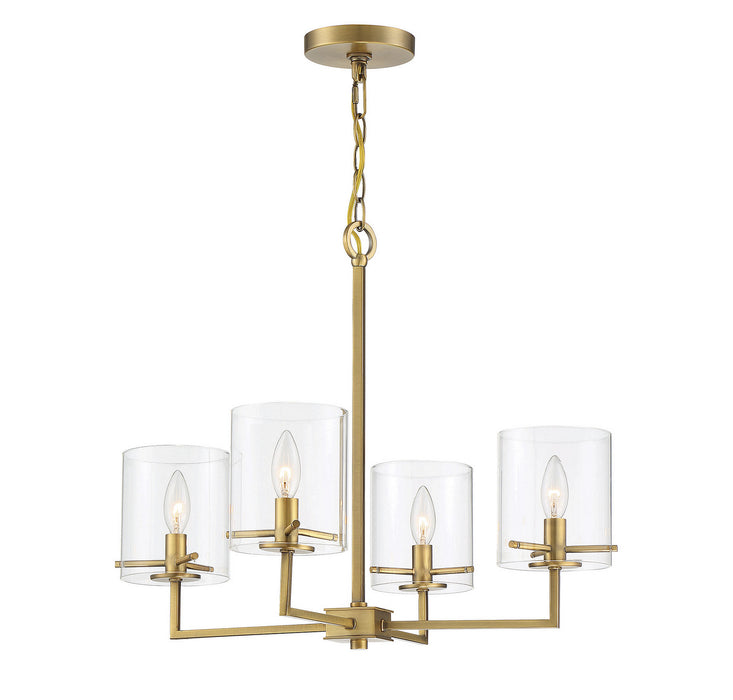 Meridian M10076NB Four Light Chandelier, Natural Brass