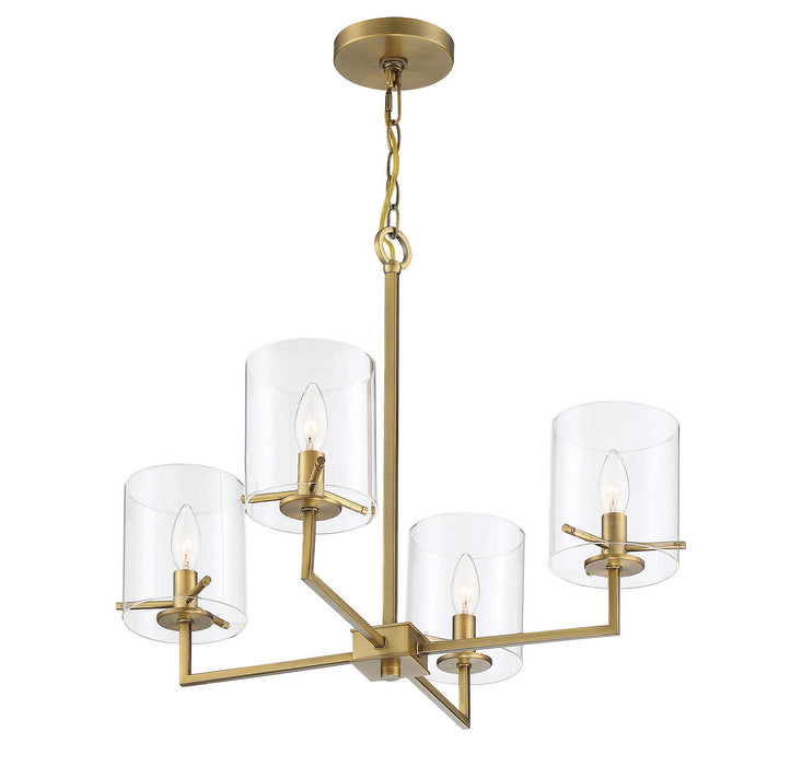 Meridian M10076NB Four Light Chandelier, Natural Brass